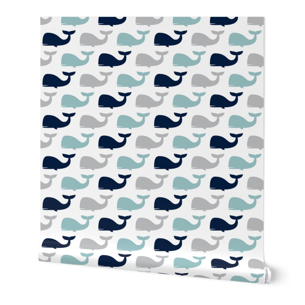 whales - nautical fabric - navy and dusty blue LAD19