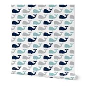 whales - nautical fabric - navy and dusty blue LAD19