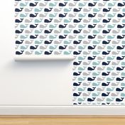 whales - nautical fabric - navy and dusty blue LAD19