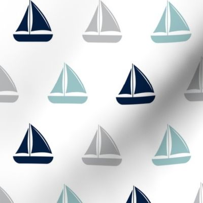sailboats - nautical - dusty blue and navy LAD19