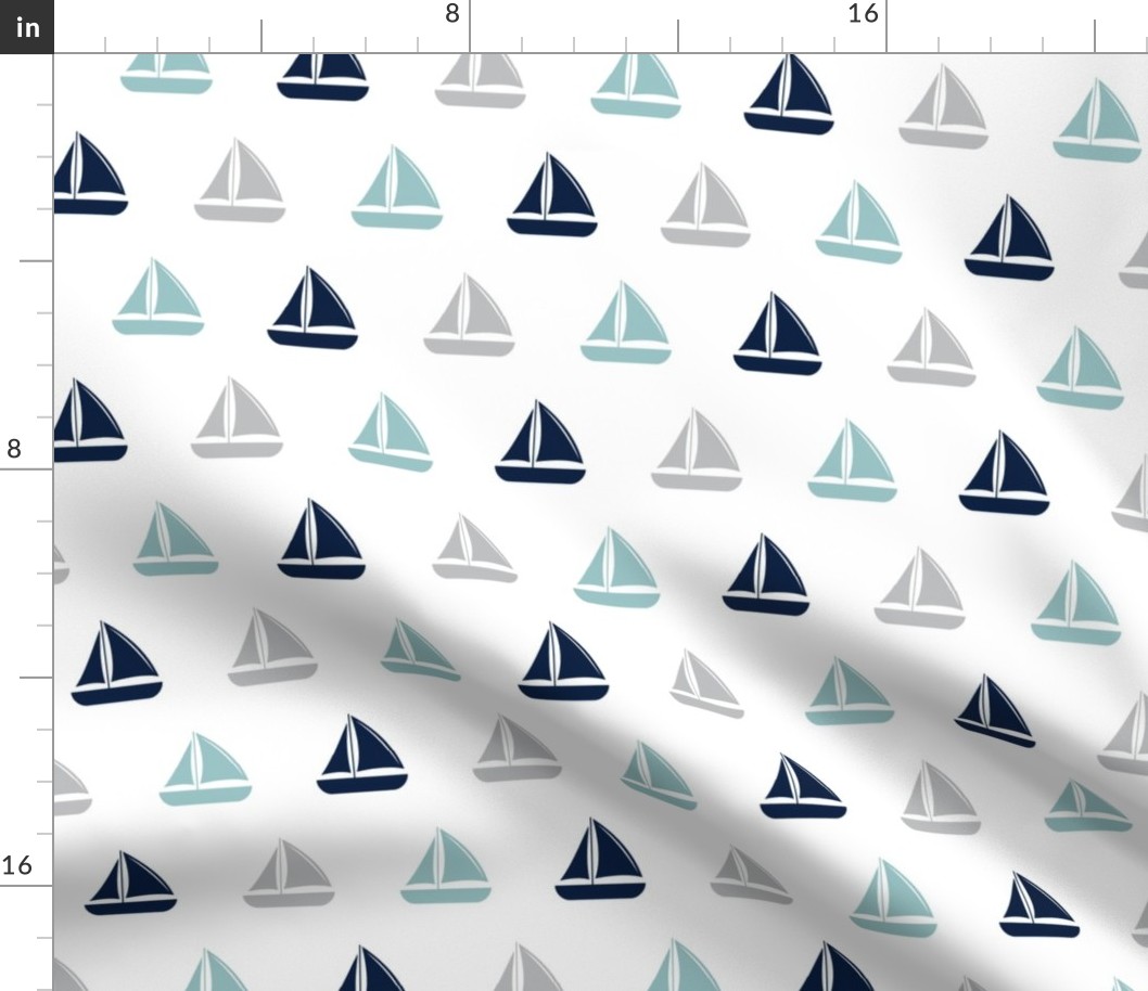 sailboats - nautical - dusty blue and navy LAD19