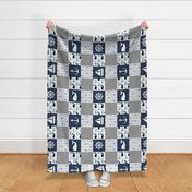 Nautical Patchwork  - Sailboat, Anchor, Wheel, Whale - Navy, dusty blue,  and Grey (90)  LAD19