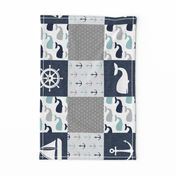 Nautical Patchwork  - Sailboat, Anchor, Wheel, Whale - Navy, dusty blue,  and Grey (90)  LAD19