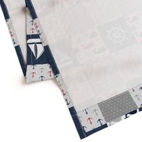 Nautical Patchwork - Mightier than the waves in the sea - Sailboat, Anchor, Wheel, Whale - Red and Navy LAD19