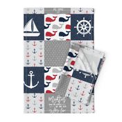 Nautical Patchwork - Mightier than the waves in the sea - Sailboat, Anchor, Wheel, Whale - Red and Navy LAD19