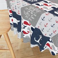 Nautical Patchwork - Mightier than the waves in the sea - Sailboat, Anchor, Wheel, Whale - Red and Navy LAD19