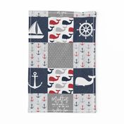 Nautical Patchwork - Mightier than the waves in the sea - Sailboat, Anchor, Wheel, Whale - Red and Navy LAD19