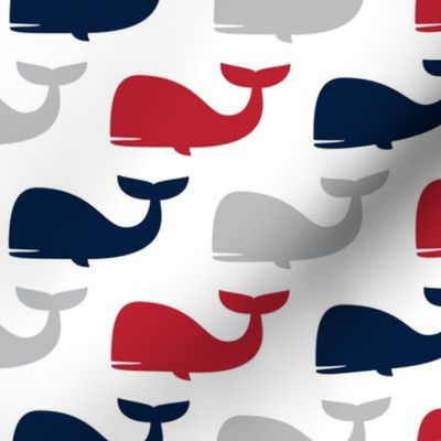 whales - nautical fabric - navy and red LAD19