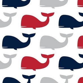 whales - nautical fabric - navy and red LAD19