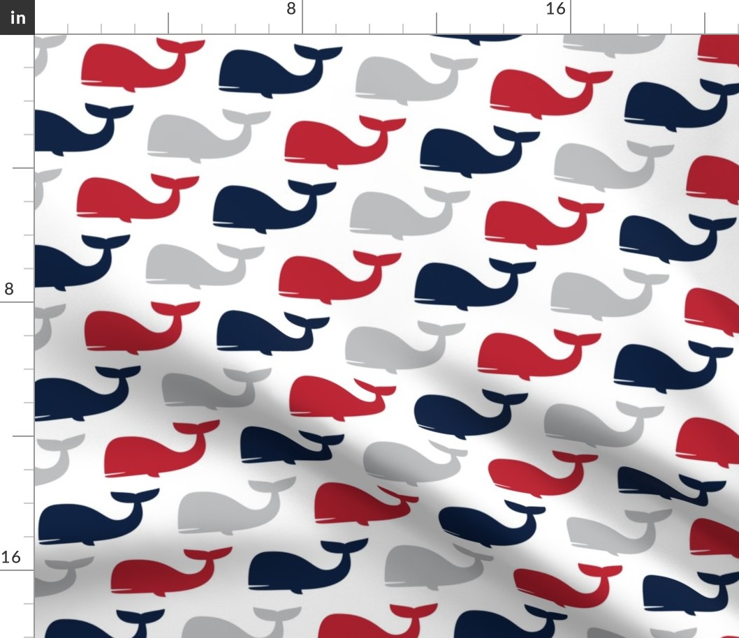 whales - nautical fabric - navy and red LAD19