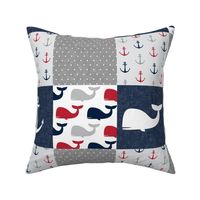 Nautical Patchwork - Sailboat, Anchor, Wheel, Whale - Red and Navy  LAD19