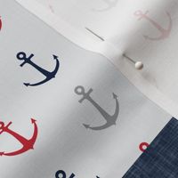 Nautical Patchwork - Sailboat, Anchor, Wheel, Whale - Red and Navy  LAD19