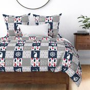 Nautical Patchwork - Mightier than the waves in the sea - Sailboat, Anchor, Wheel, Whale - Red and Navy (90) LAD19