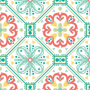 Coral and Teal Tiles Small