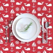 nautical on red - whale, sailboat, anchor,  wheel LAD19