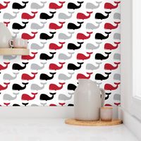 whales - nautical fabric - black and red LAD19