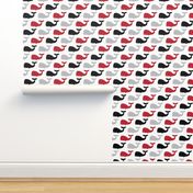 whales - nautical fabric - black and red LAD19