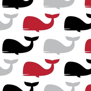 whales - nautical fabric - black and red LAD19