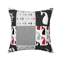 Nautical Patchwork - Mightier than the waves in the sea - Sailboat, Anchor, Wheel, Whale - Red and Grey (90) LAD19