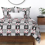 Nautical Patchwork - Mightier than the waves in the sea - Sailboat, Anchor, Wheel, Whale - Red and Grey (90) LAD19