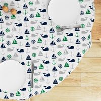 nautical in green, navy  & grey - whale, sailboat, anchor,  wheel LAD19