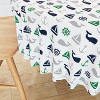 nautical in green, navy  & grey - whale, sailboat, anchor,  wheel LAD19