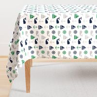 nautical in green, navy  & grey - whale, sailboat, anchor,  wheel LAD19