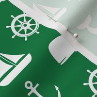 nautical on green - whale, sailboat, anchor,  wheel LAD19