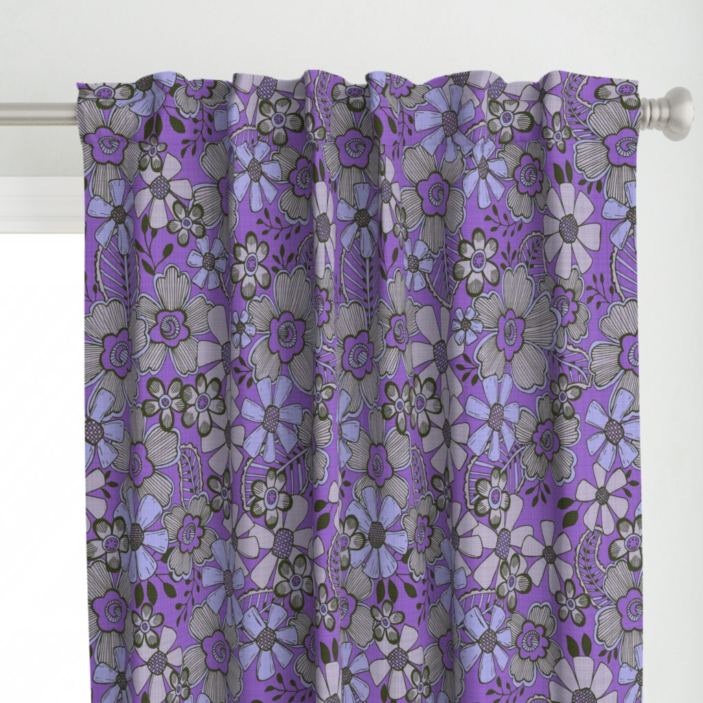 Fanciful Flowers, linen, purple