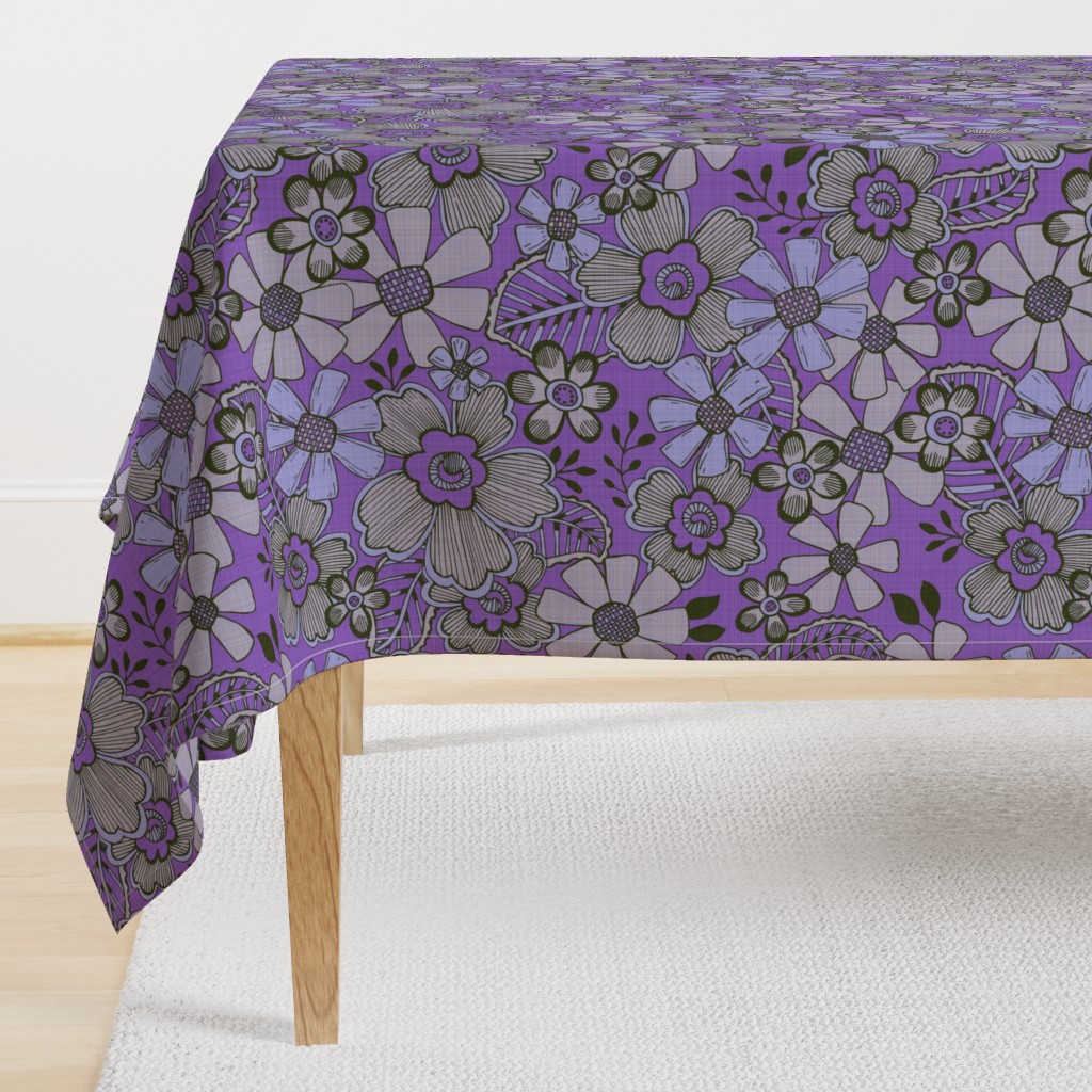 Fanciful Flowers, linen, purple