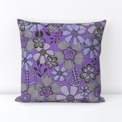 Fanciful Flowers, linen, purple