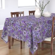 Fanciful Flowers, linen, purple