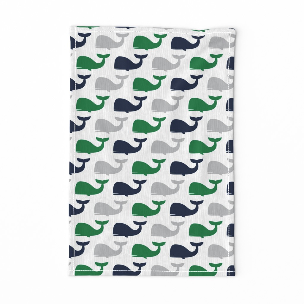 whales - nautical fabric - navy and green LAD19