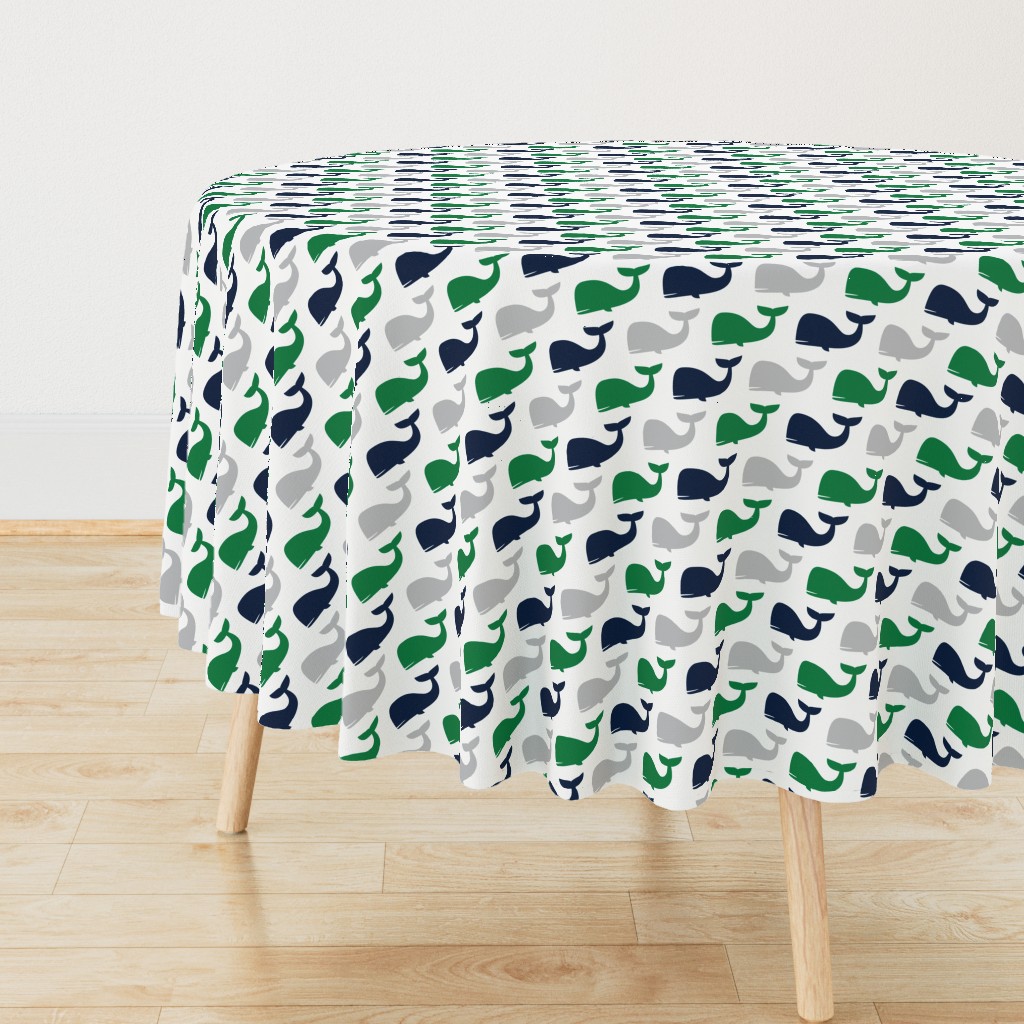 whales - nautical fabric - navy and green LAD19