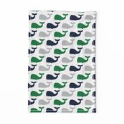 whales - nautical fabric - navy and green LAD19