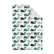 whales - nautical fabric - navy and green LAD19