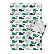 whales - nautical fabric - navy and green LAD19