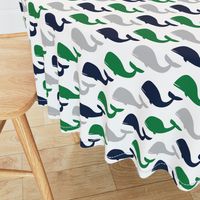 whales - nautical fabric - navy and green LAD19