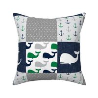 Nautical Patchwork - Sailboat, Anchor, Wheel, Whale - Navy and Green LAD19