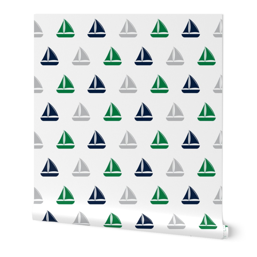 sailboats - nautical - navy and green LAD19