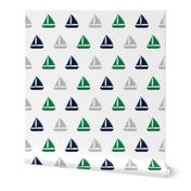 sailboats - nautical - navy and green LAD19