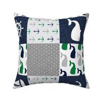 Nautical Patchwork - Mightier than the waves in the sea - Sailboat, Anchor, Wheel, Whale - Navy and Green (90)  LAD19