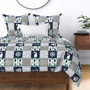 Nautical Patchwork - Mightier than the waves in the sea - Sailboat, Anchor, Wheel, Whale - Navy and Green (90)  LAD19