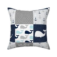 Nautical Patchwork - Mightier than the waves in the sea - Sailboat, Anchor, Wheel, Whale - Navy and Grey (90)  LAD19