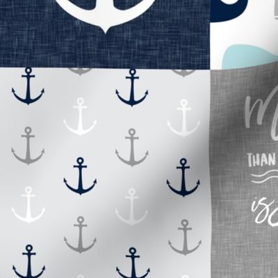 Nautical Patchwork - Mightier than the waves in the sea - Sailboat, Anchor, Wheel, Whale - Navy and Grey (90)  LAD19