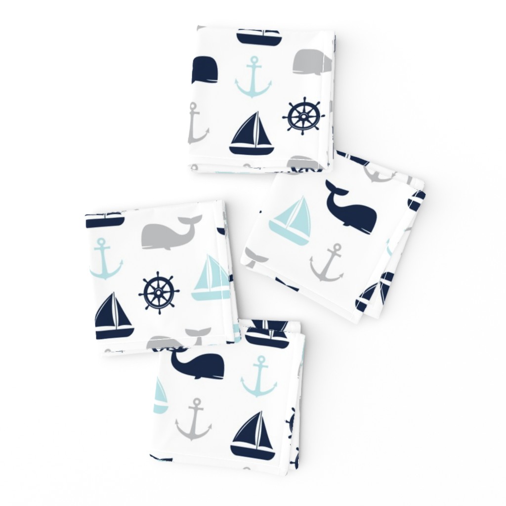 nautical in navy, blue & grey - whale, sailboat, anchor,  wheel LAD19