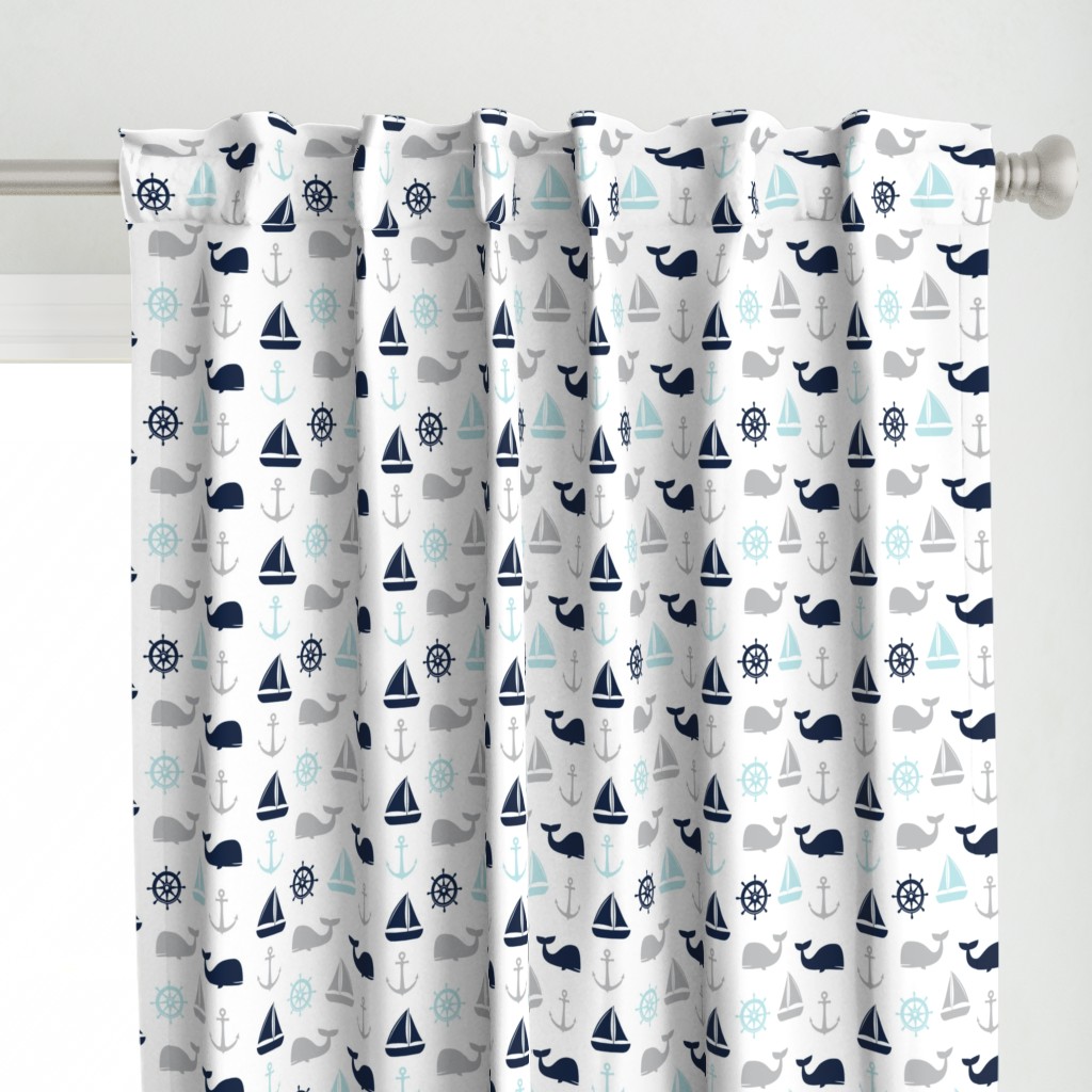 nautical in navy, blue & grey - whale, sailboat, anchor,  wheel LAD19