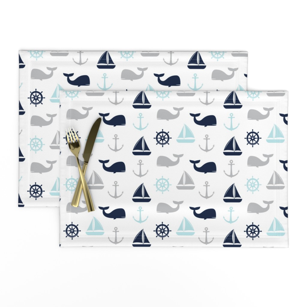 nautical in navy, blue & grey - whale, sailboat, anchor,  wheel LAD19