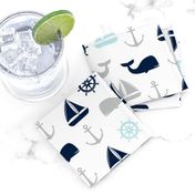 nautical in navy, blue & grey - whale, sailboat, anchor,  wheel LAD19