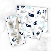 nautical in navy, blue & grey - whale, sailboat, anchor,  wheel LAD19